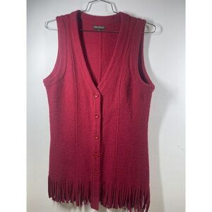 For Cynthia Women’s Red Wool Fringe Vest Size Large Buttons‎ Retro Vibes Hipster